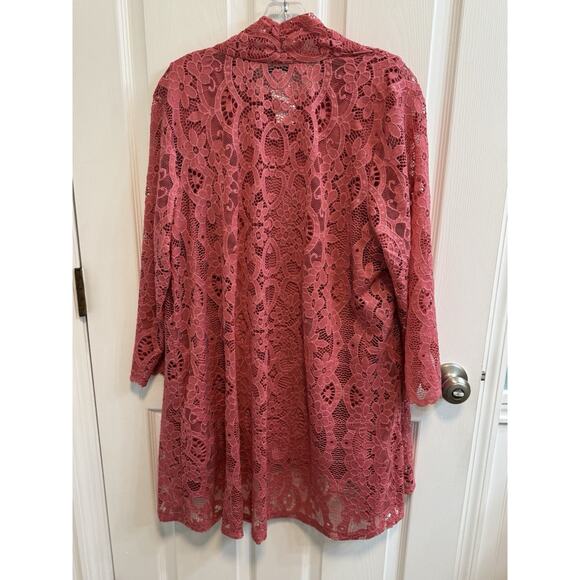 Susan Graver XL Dark Rose Stretch Lace Open Cardigan and Tank Set - Picture 3 of 16